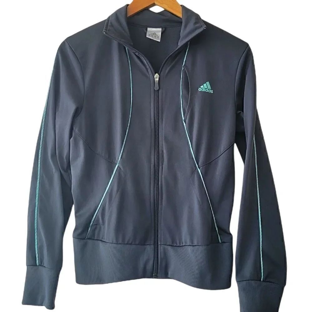 Adidas Gray Jacket with Turquoise Logo - Size Small